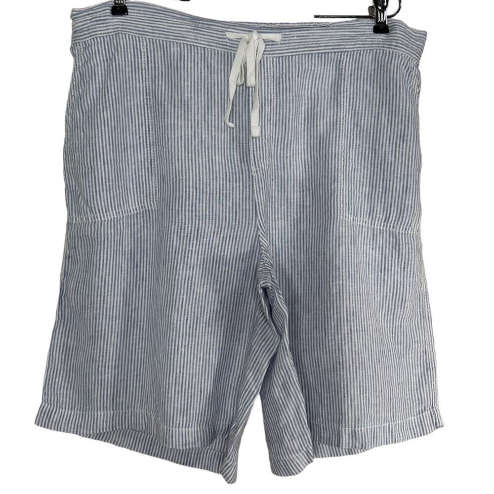 Caslon Women's Blue and White Striped 100% Linen Shorts with Pockets Size XL